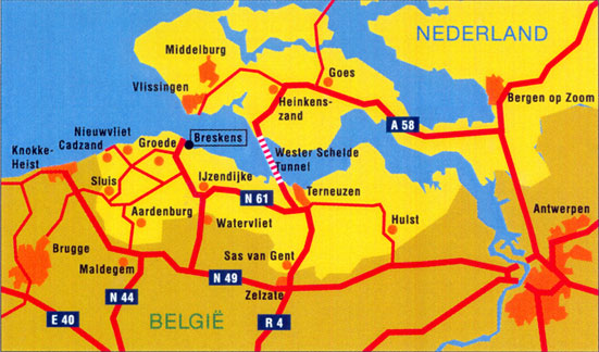 kaart zeeuws vlaanderen belgie Per auto via Antwerpen